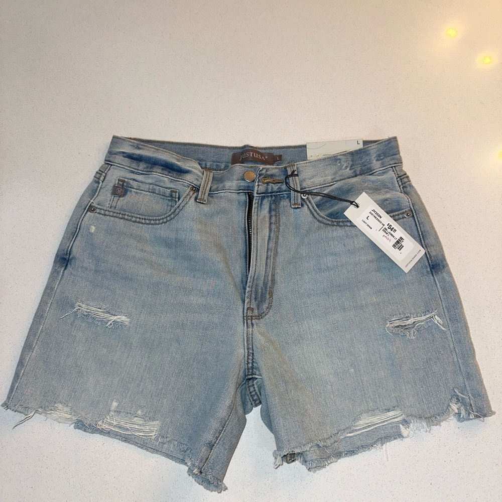 Just USA Light Wash Distressed Denim Shorts